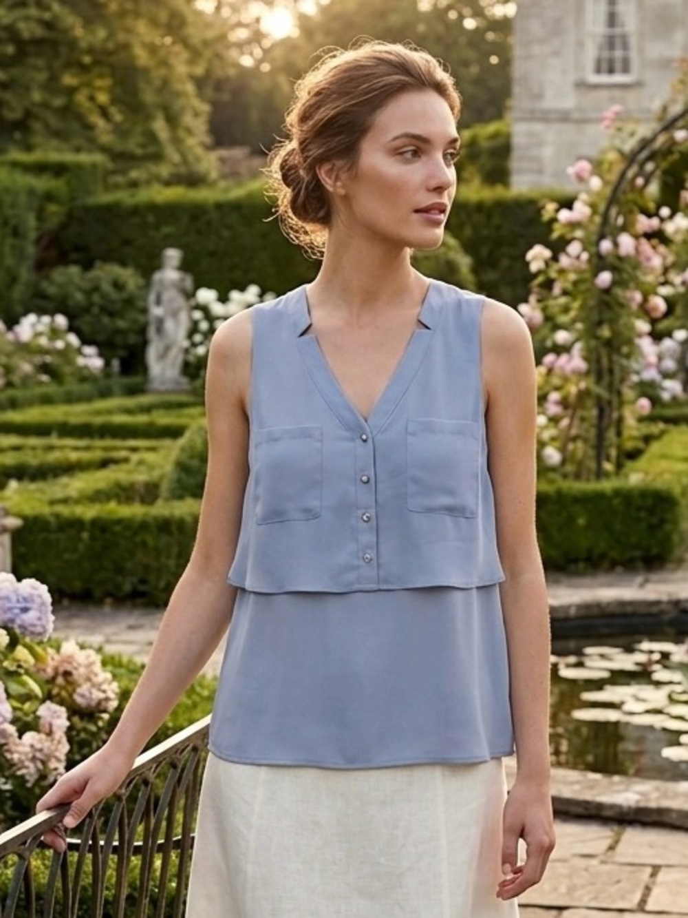 Candie's Light Blue Sleeveless Layered V-Neck Top